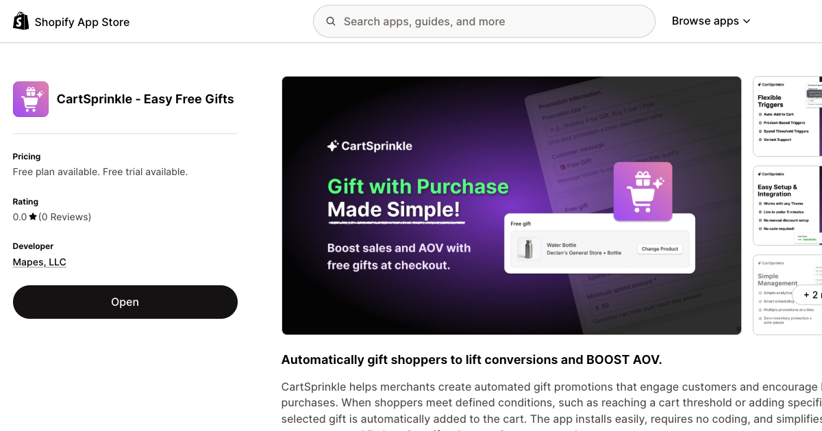Install CartSprinkle on Shopify App Store